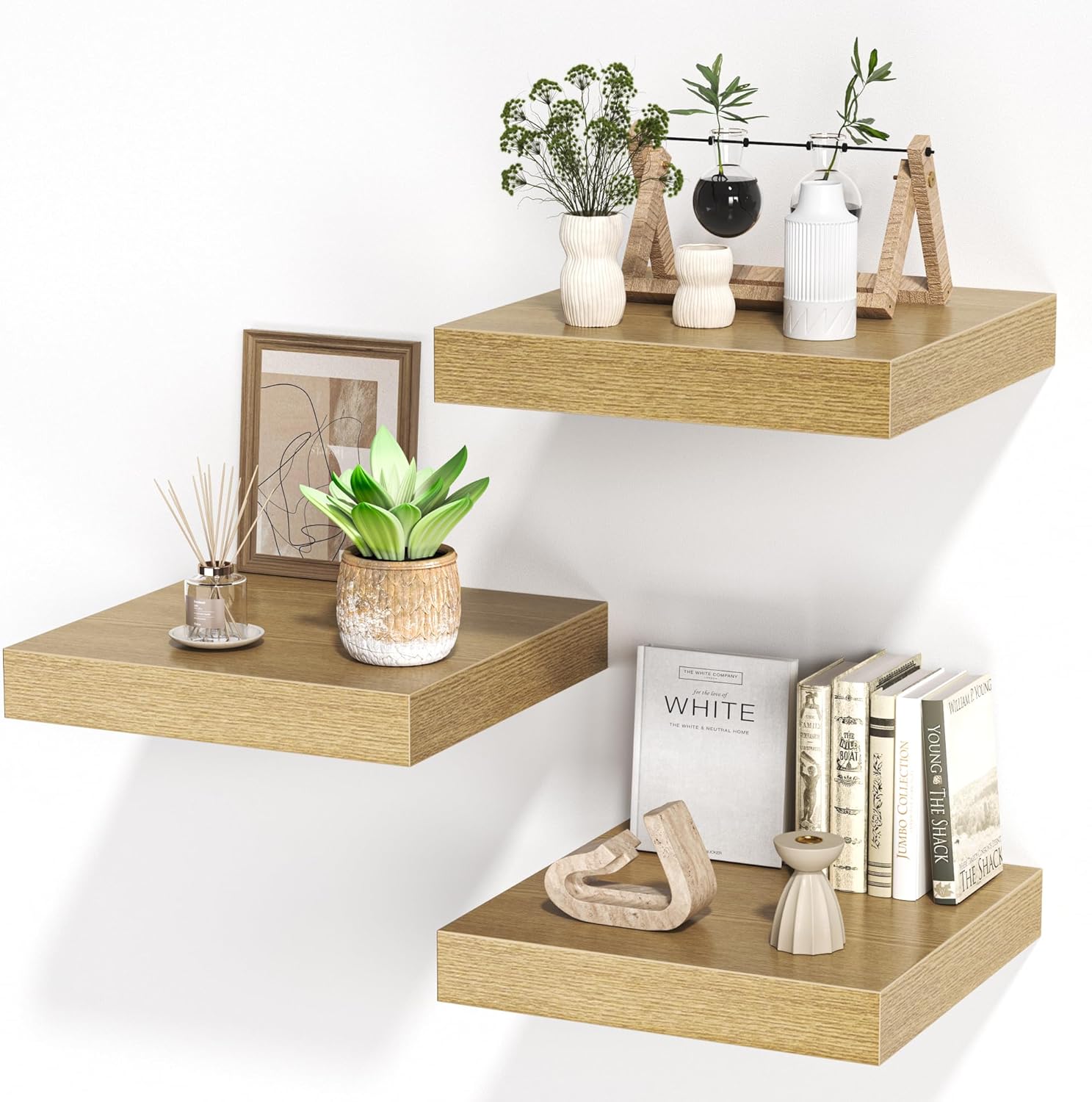 Square Floating Shelves for Wall, 12" W x 12" D x 1.2" H, Small Wooden Wall Mounted Display Shelves