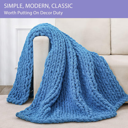 Bigacogo Chunky Knit Throw Blanket for Couch, 40x80 inches, 100% Hand Knitted with Thick Jumbo