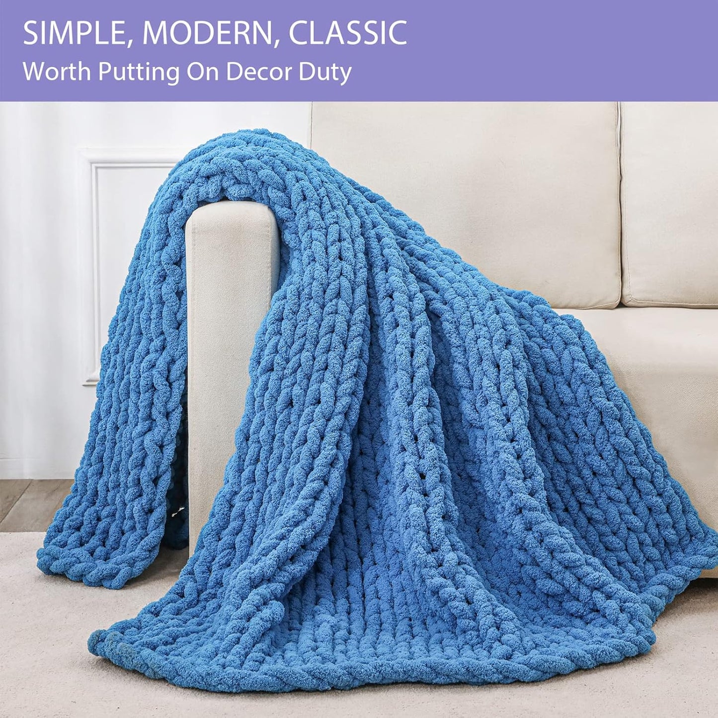 Bigacogo Chunky Knit Throw Blanket for Couch, 51x63 inches, 100% Hand Knitted with Thick Jumbo