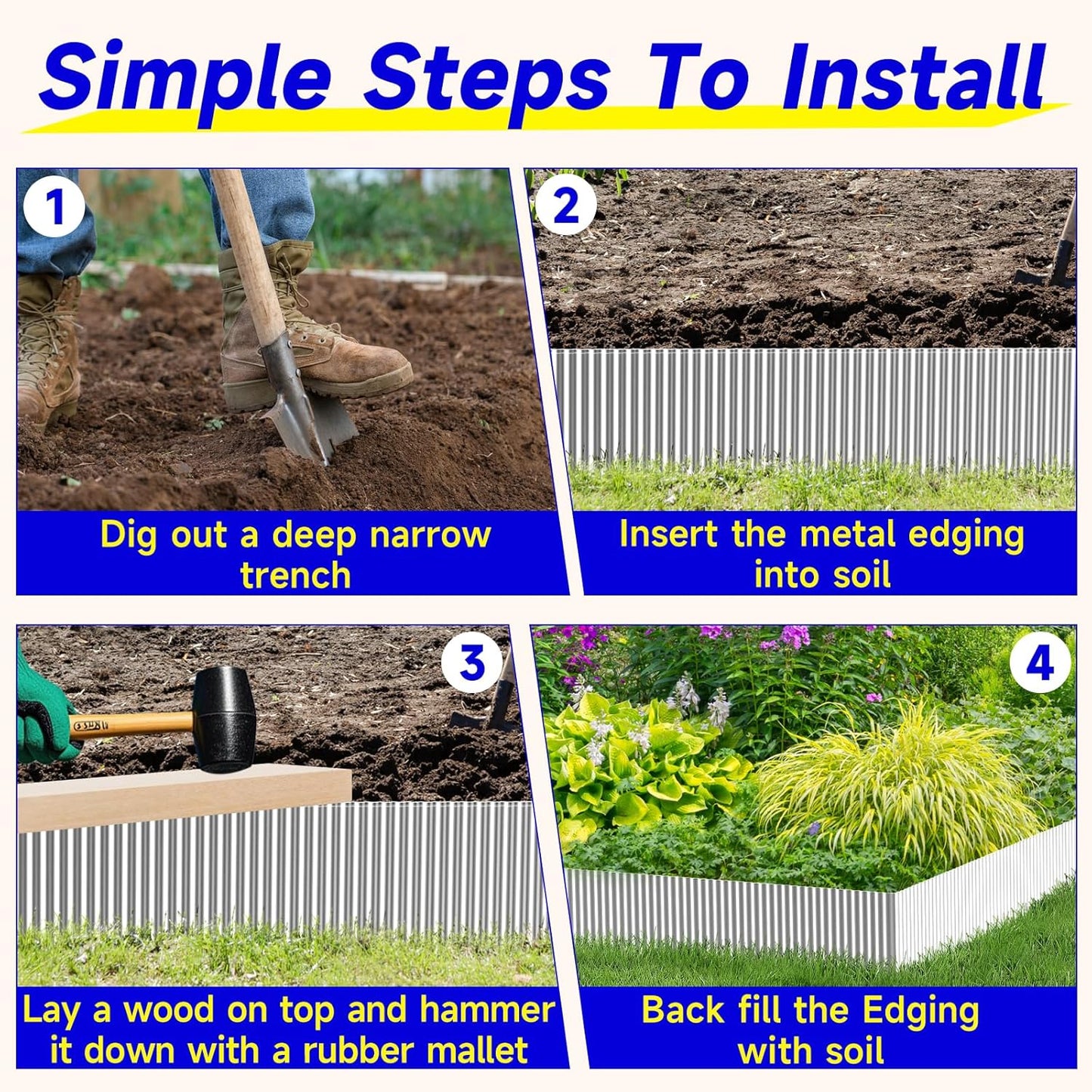 Corrugated Garden Edging, 10"×10Ft Galvanized Steel Landscape Edging & Lawn Edging Border, Metal