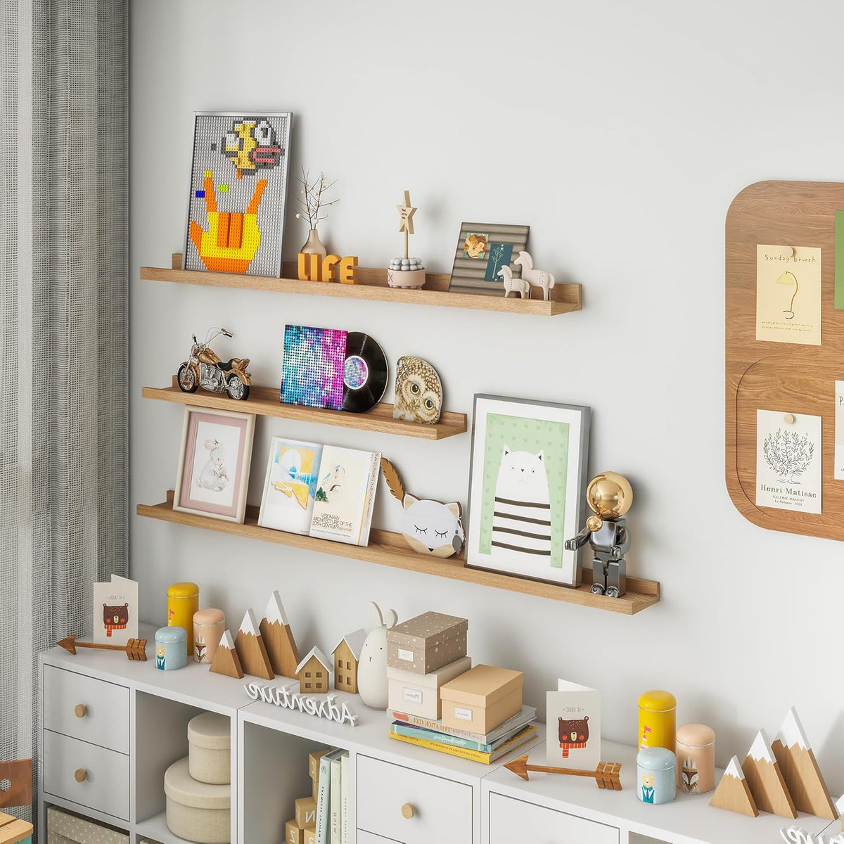 Solid Ash Wood Picture Ledge Shelf, Wood Floating Shelves Set of 2, 48 Inch Long Large Photo Ledge
