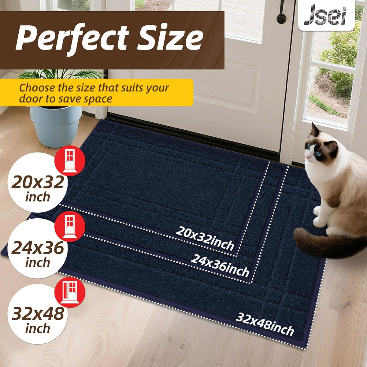 JSEI Entryway Rugs Doormat 24"x36", Non-Slip Dirt Trapper Door Mats Indoor, Washable Absorbent and