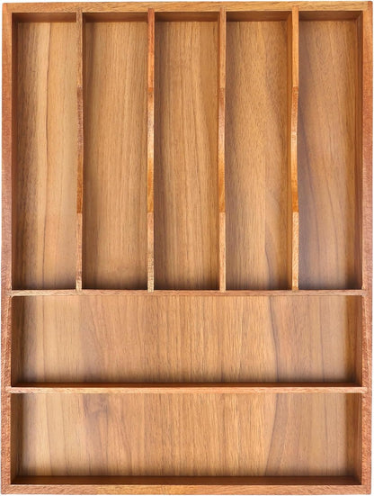 Bellsal Bamboo Silverware Organizer, 12"x15.7" Utensil Holder Cutlery Tray with Grooved Drawer