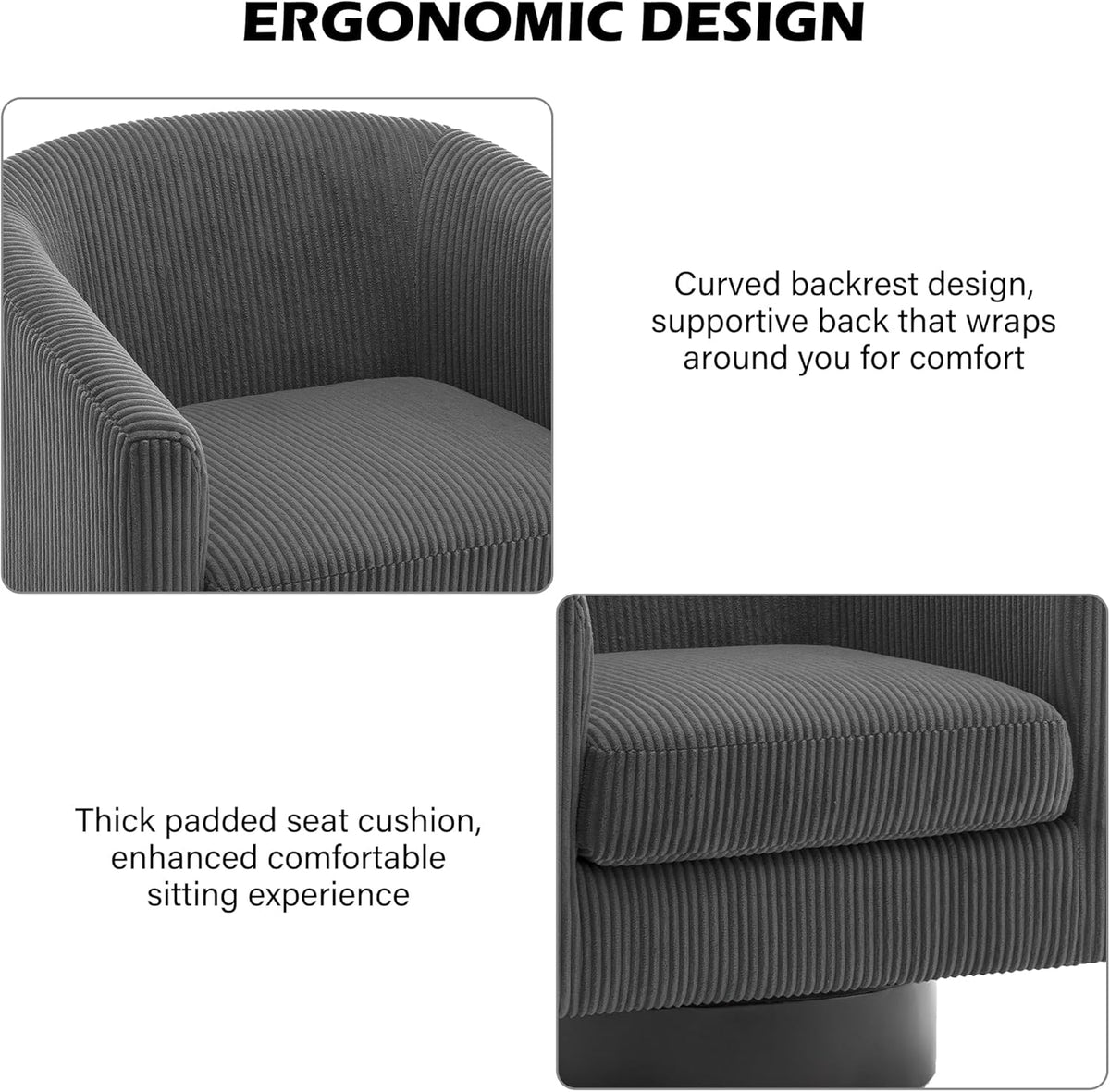 Swivel Barrel Accent Chair, Modern Round Corduroy Fabric Arm Chair for Living Room, Bedroom, Comfy