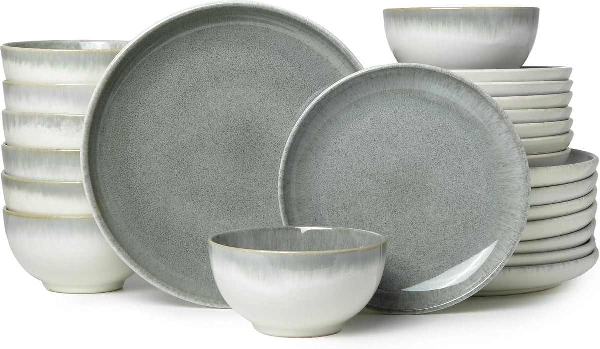 24 Piece Dinnerware Sets for 8, Modern Stoneware Plates and Bowls Sets, Perfect for Family