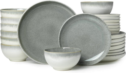 24 Piece Dinnerware Sets for 8, Modern Stoneware Plates and Bowls Sets, Perfect for Family
