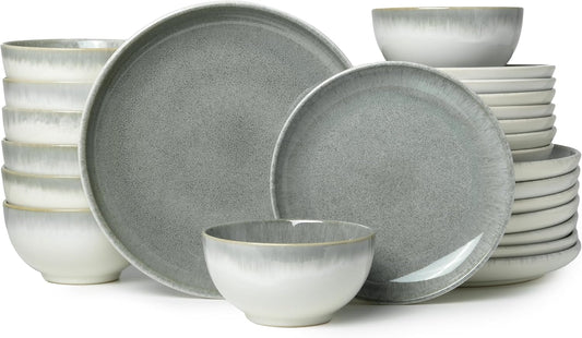 24 Piece Dinnerware Sets for 8, Modern Stoneware Plates and Bowls Sets, Perfect for Family