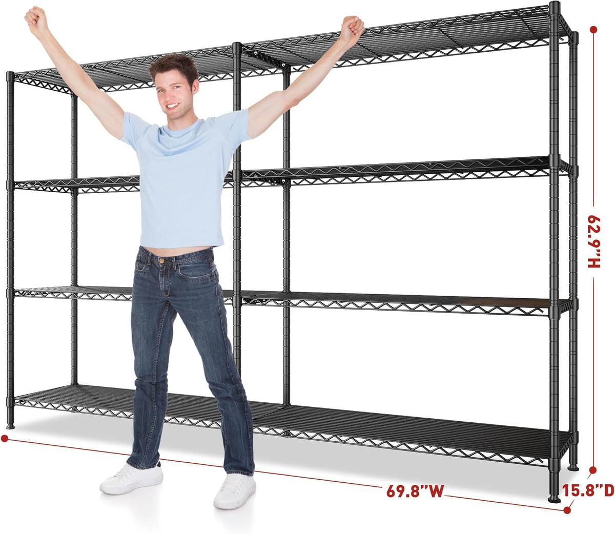 REIBII 69.8" W Storage Shelves 1250LBS Wire Shelving Unit 4 Tier Metal Shelving for Storage Rack