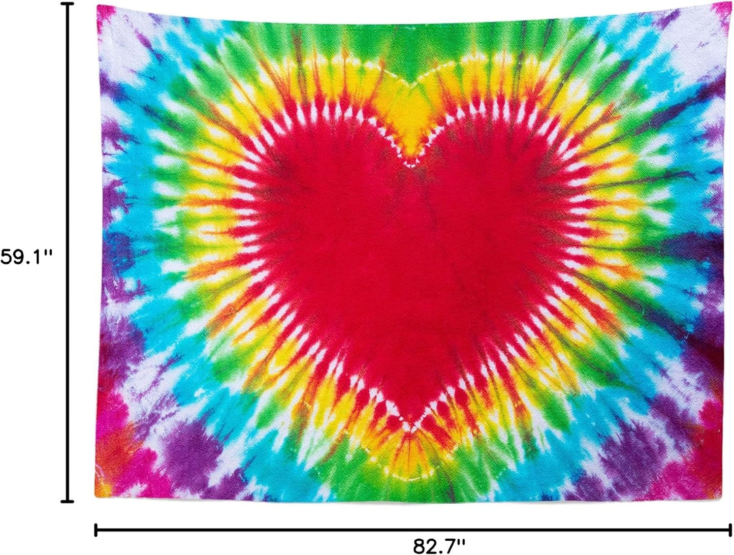 Loccor Colorful Tie Dye Tapestry Rainbow Heart Tie Dye Watercolor Wall Hanging Abstract Hippie Wall