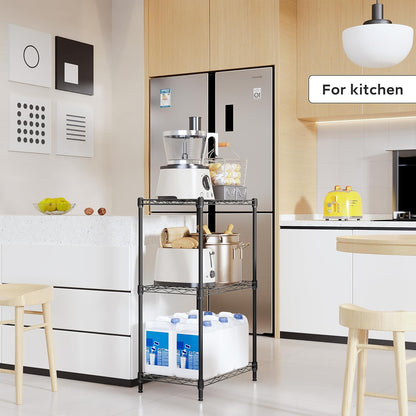 3 Tiers Shelf Metal Storage Shelves Wire Rack Closet Organizers with Wheel for Garage Kitchen