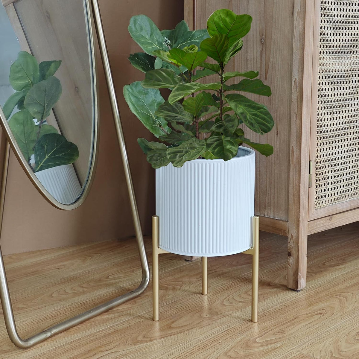 ARNIS Modern Planter Pots, Set of 2 Round Large Planters with Stand, Decorative Floor Planters