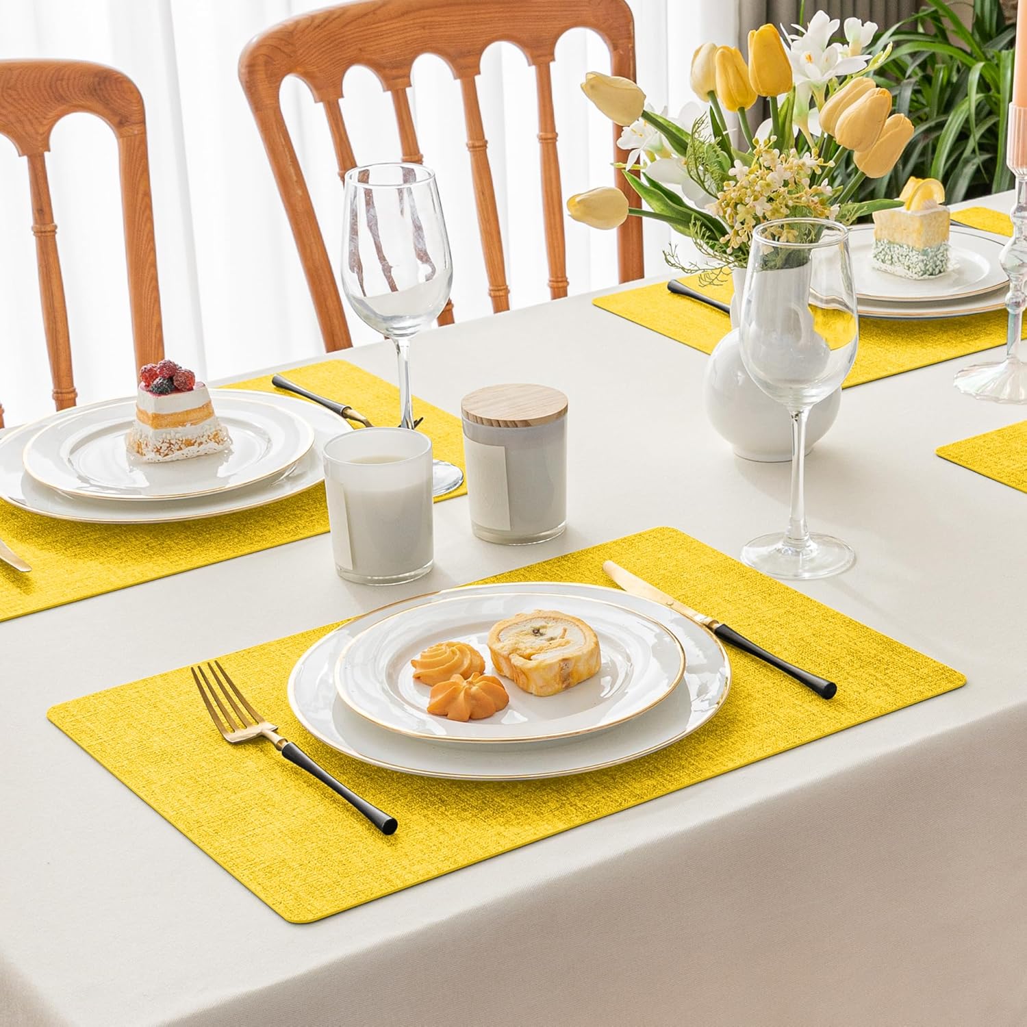 Romanstile Vinyl Placemats Set of 8-12 X 18 Inch - Heat Resistant Place Mats 100% Waterproof
