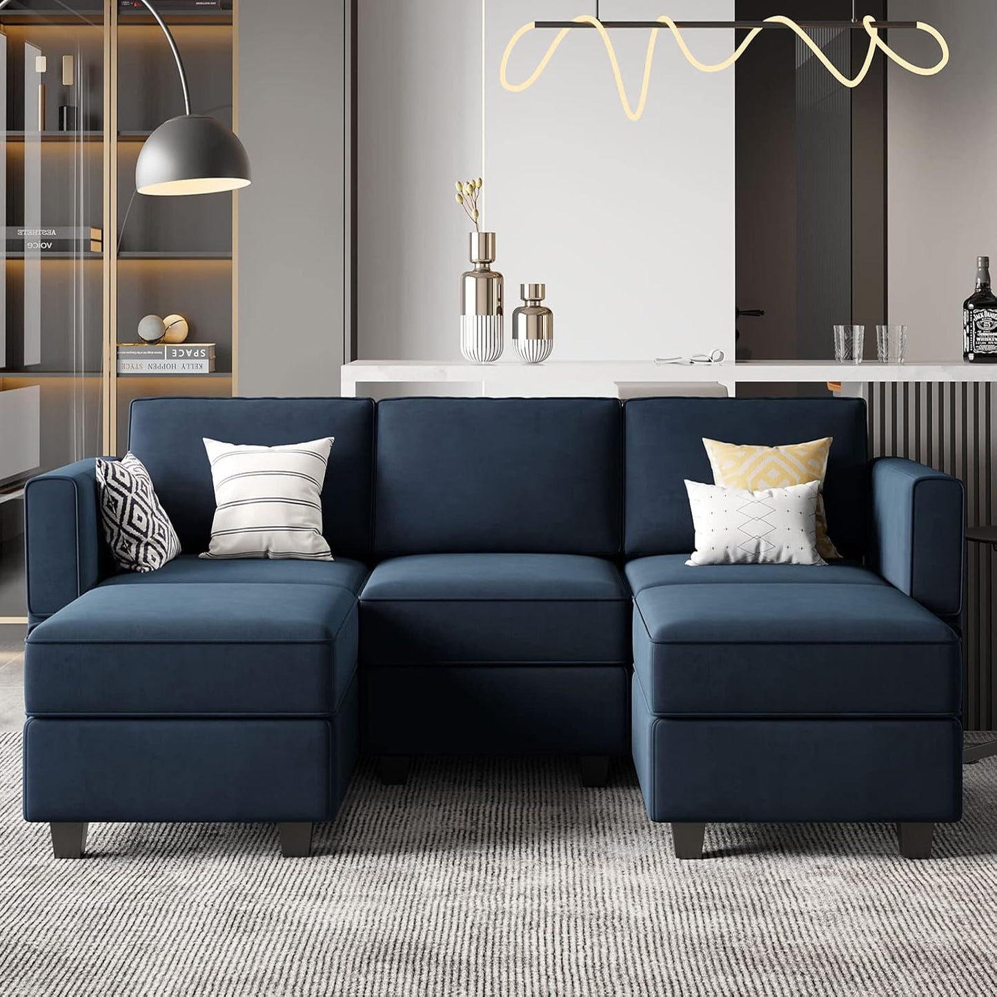 Belffin Modular Sectional Sofa with Double Chaise Velvet U Shaped Sofa Reversible Sectional Couch