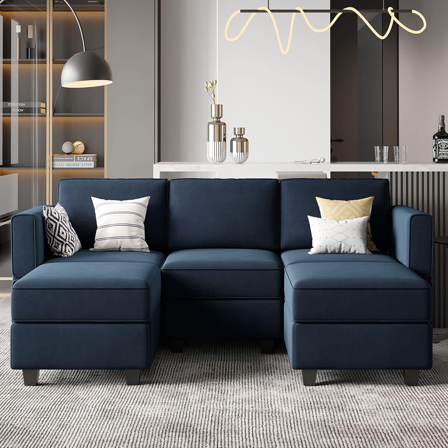 Belffin Modular Sectional Sofa with Double Chaise Velvet U Shaped Sofa Reversible Sectional Couch