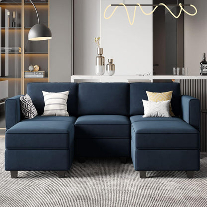 Belffin Modular Sectional Sofa with Double Chaise Velvet U Shaped Sofa Reversible Sectional Couch