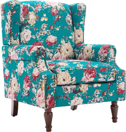 UIXE High Back Floral Accent Chair, Upholstered Armchair in Fabric, Retro Printed Wingback Arm