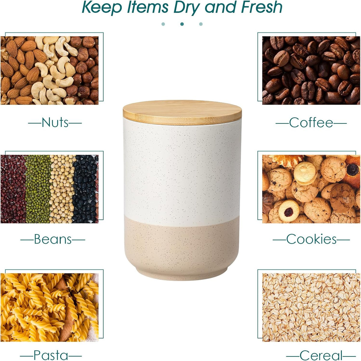 vancasso Sabine Ceramic Canister Set with Airtight Wood Lids - 3-Piece Kitchen Storage for Flour