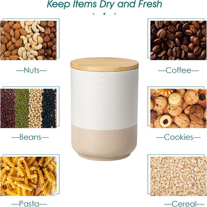 vancasso Sabine Large Ceramic Canister Set with Airtight Wood Lids - 2-Piece Kitchen Food Storage