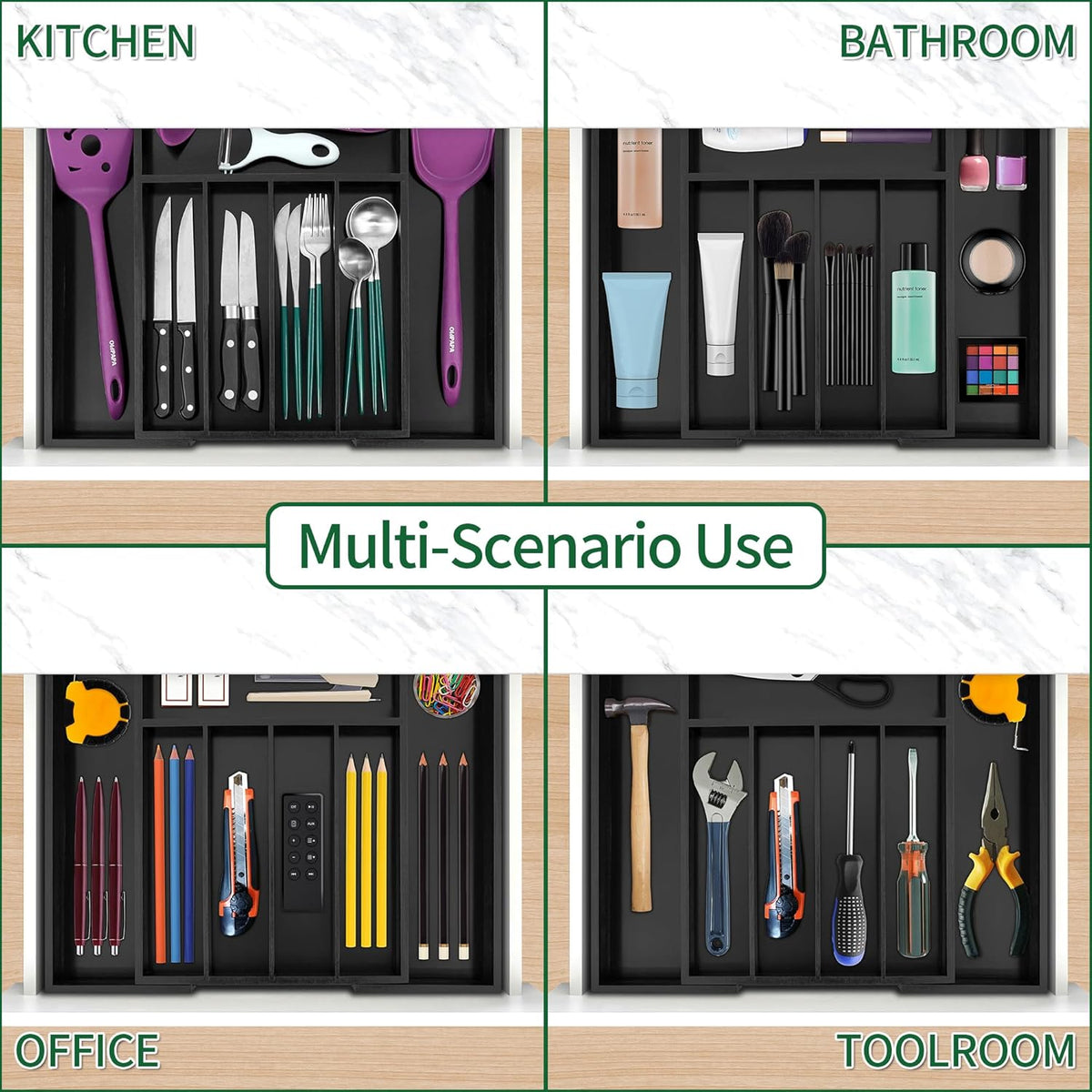 Utoplike Bamboo Silverware Drawer Organizer, Expandable Kitchen Utensils Drawer Organiser, Cutlery