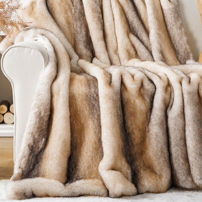 BATTILO HOME Luxury Mink Faux Fur Throw Blanket, Large Soft Cozy Warm Fur Blanket for Bed, Sofa