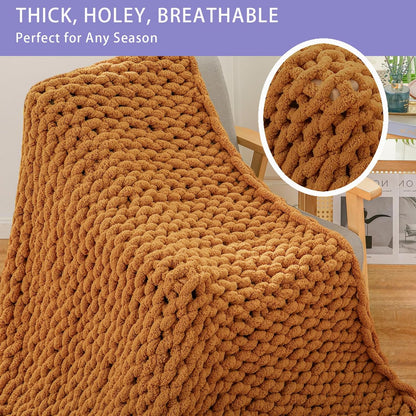 Bigacogo Chunky Knit Throw Blanket for Couch, 40x80 inches, 100% Hand Knitted with Thick Jumbo