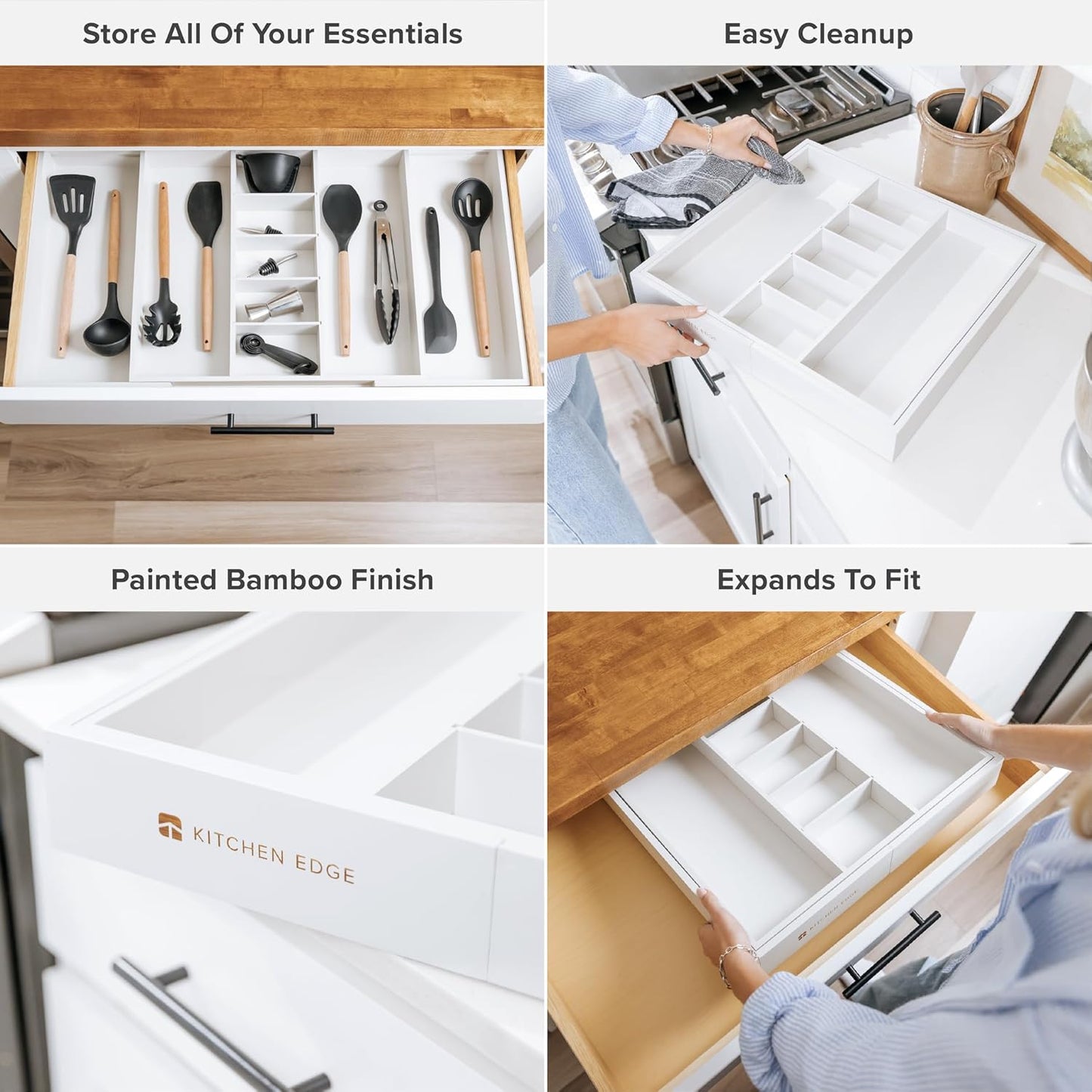 Adjustable Kitchen Drawer Organizer for Utensils and Junk, Food-Safe Contract Grade with 100%