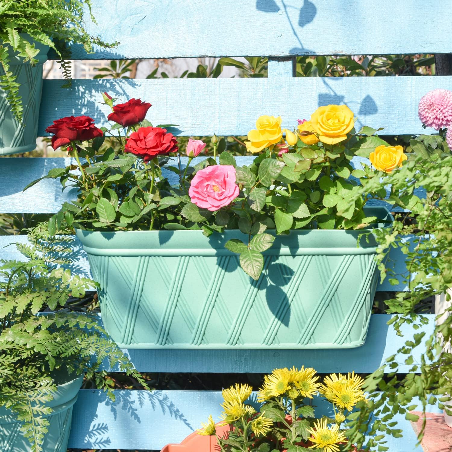 Sungmor 3 Pack Wall Hanging Planters, 16.5 Inch Railing Fence Hanging Flower Pots, Thickened