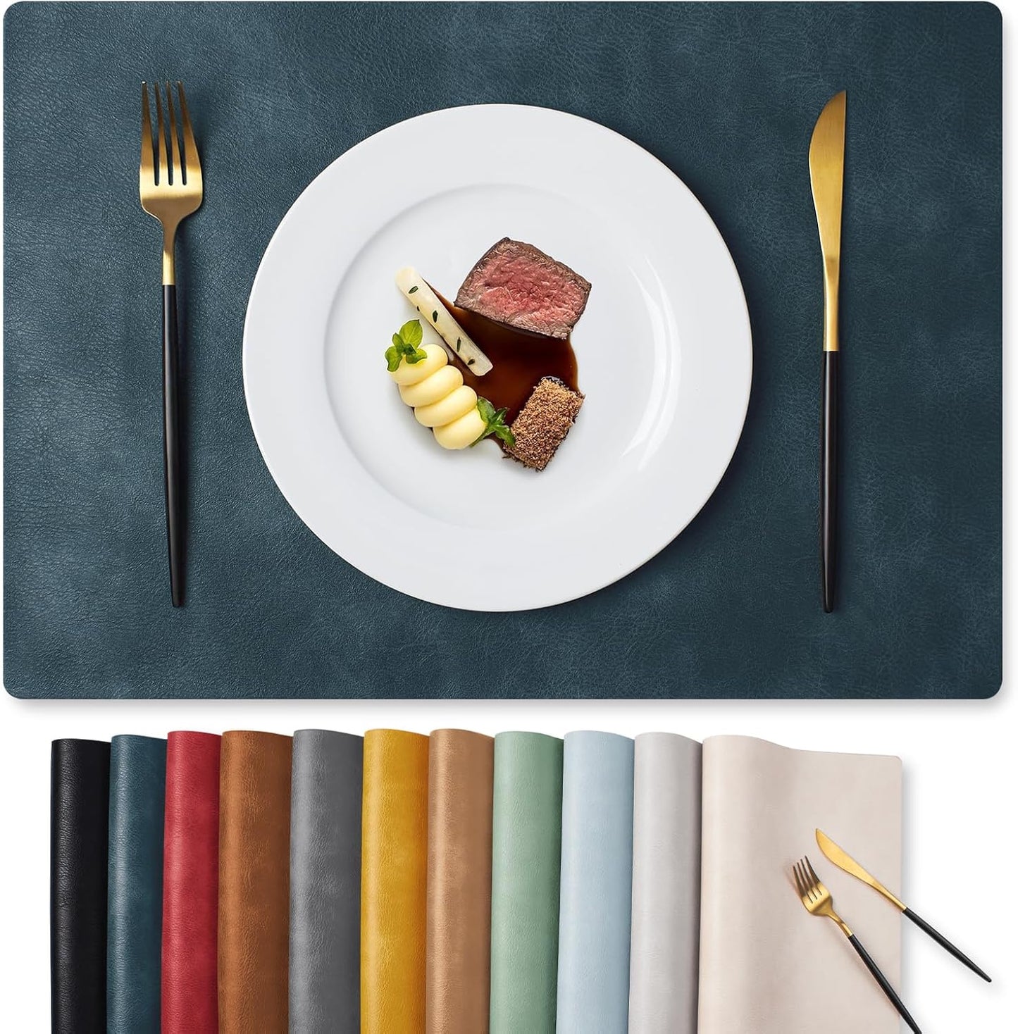 MOSAYT Vinyl Placemats Set of 8-12 X 17 Inch - Faux Leather 100% Waterproof Oil-Proof Wipeable PU