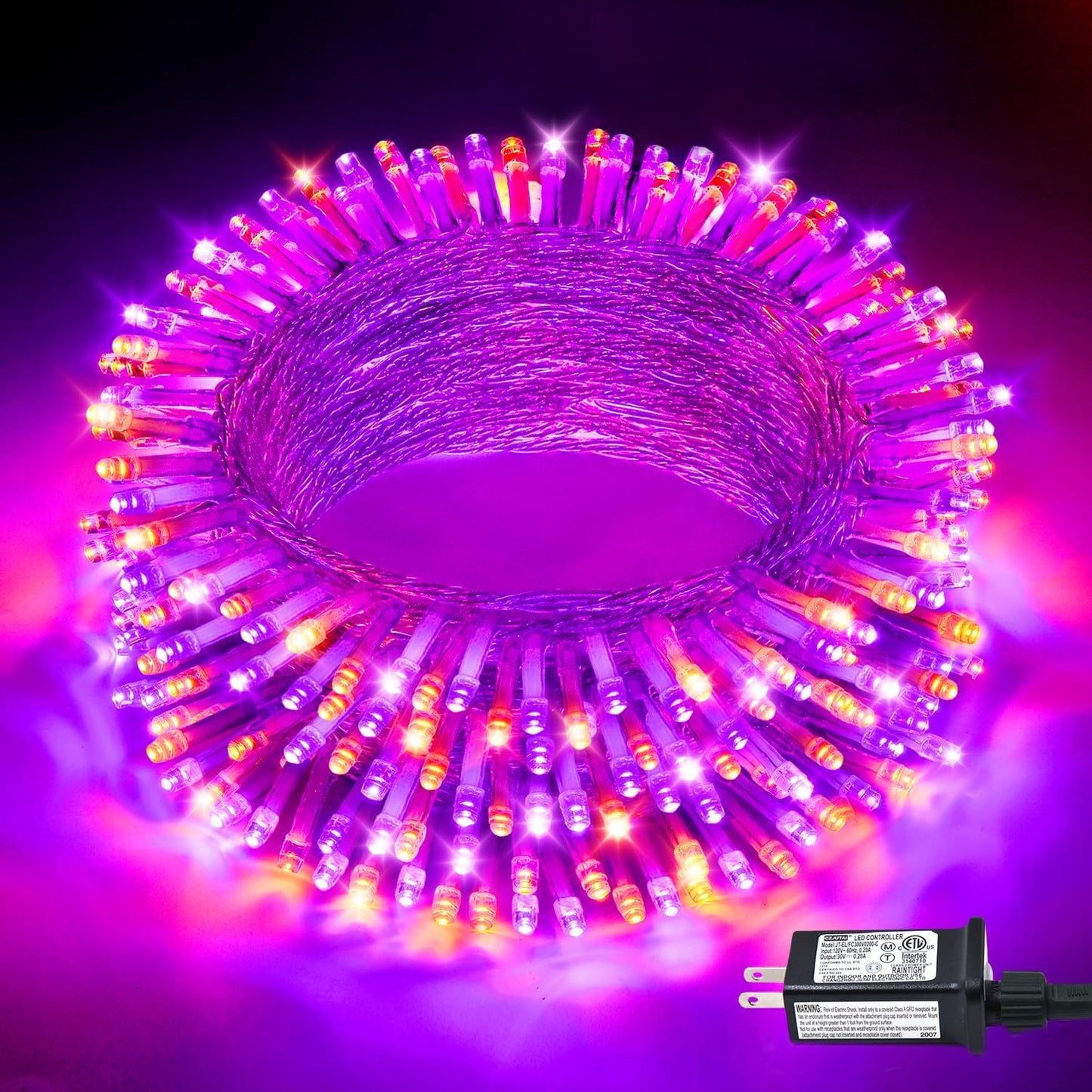 JMEXSUSS 33 FT 100 LED Halloween String Lights Indoor, Orange and Purple Halloween Lights Clear