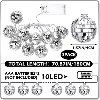 Zhanmai 30 LED Disco Ball String Lights Decor Lighted Mini Mirror Disco Balls Ornaments for 70s 80s