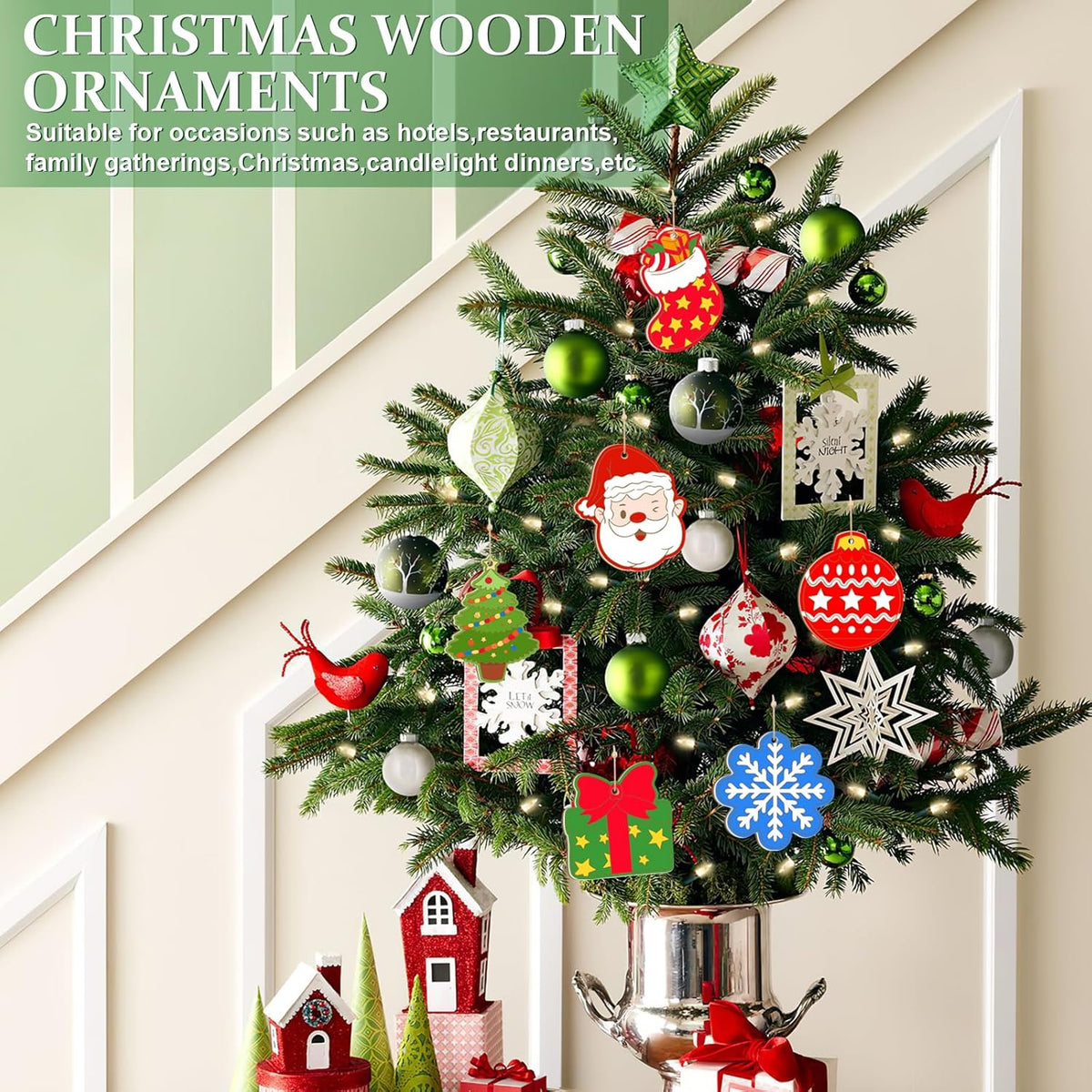 80PCS Wooden Christmas Ornaments to Paint,10 Styles DIY Blank Unfinished Reindeer Santa Claus