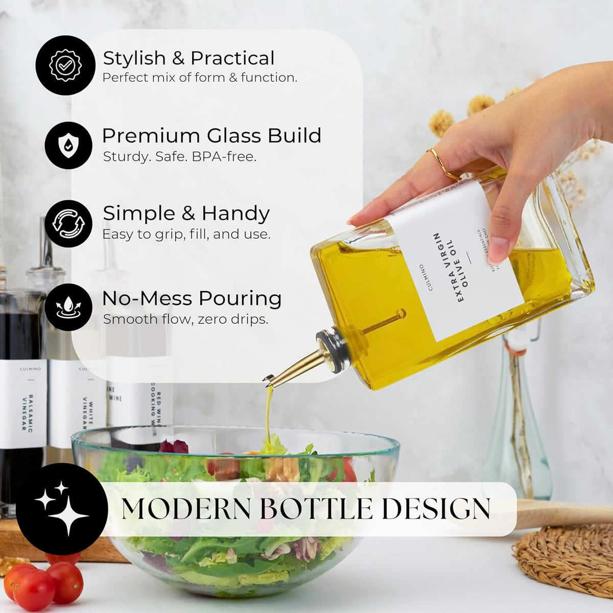 Premium Glass Olive Oil Dispenser Bottle 350ml | Cooking Oil and Vinegar Dispenser | Oil Dispenser