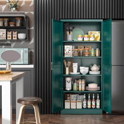 Kitchen Pantry Cabinet,71”Green Metal Pantry Storage Cabinets with Doors and 4 Adjustable