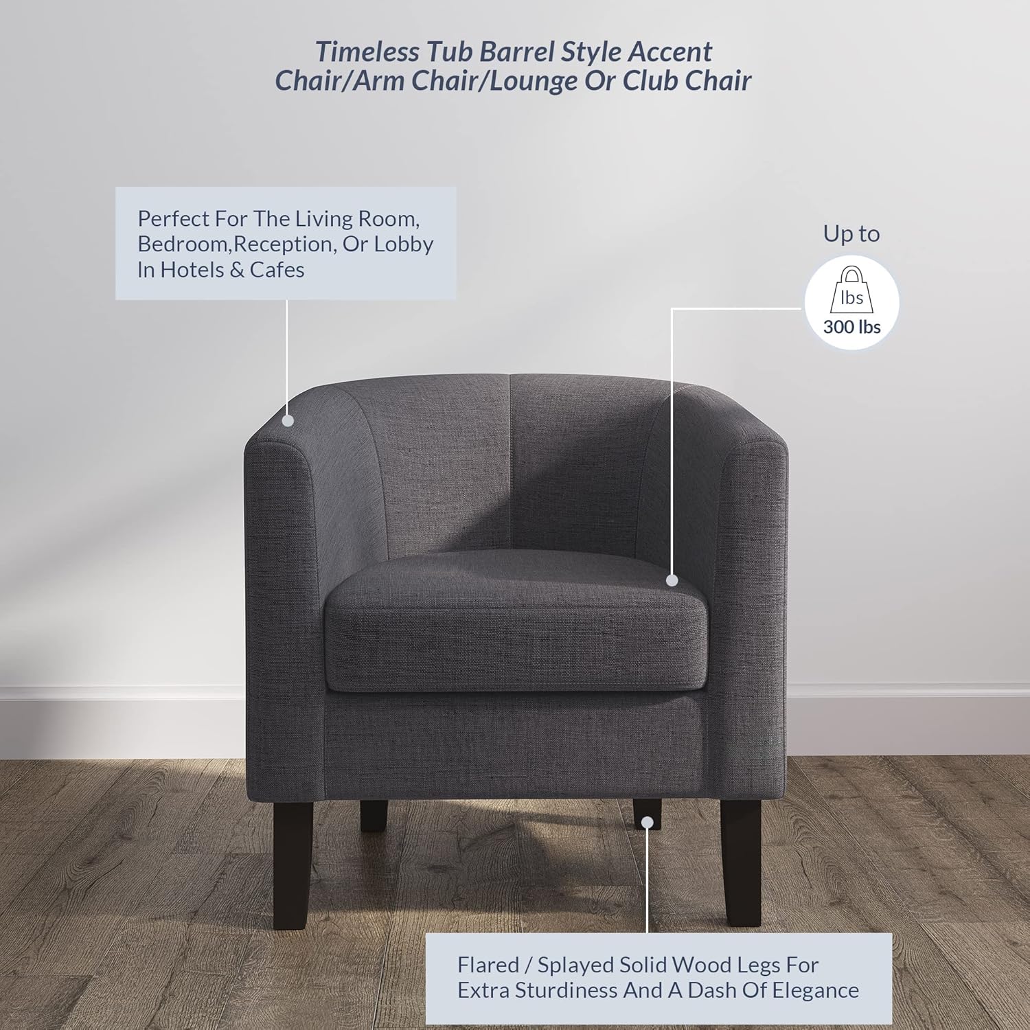 BELLEZE Living Room Chairs Set of 2, Linen Round Accent Barrel Chairs, Club Tub Sofa Chairs for