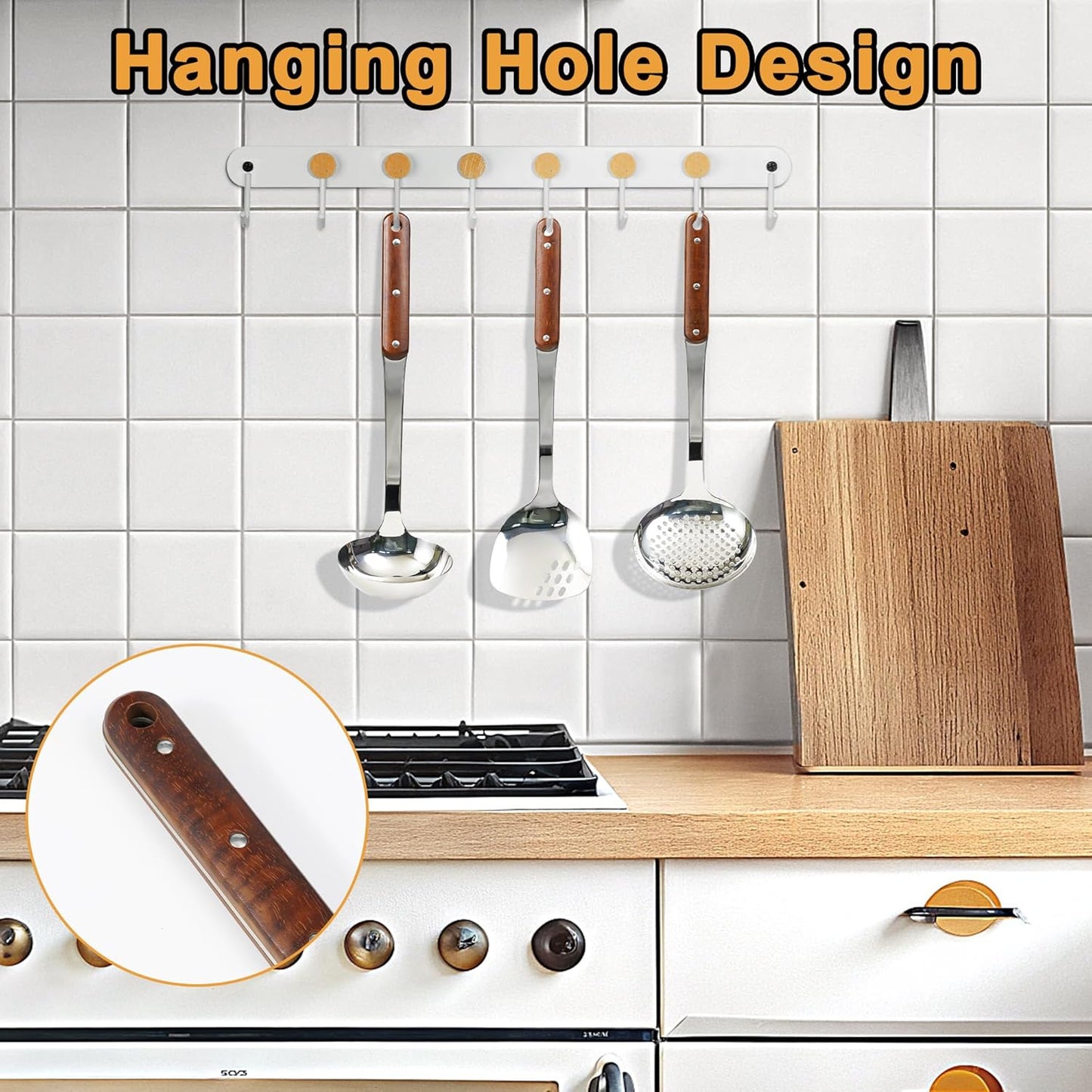 FJNATINH Stainless Steel Wok Spatula,Ladle,Skimmer Ladle Tool Set,Mirror Polished Cooking Utensils