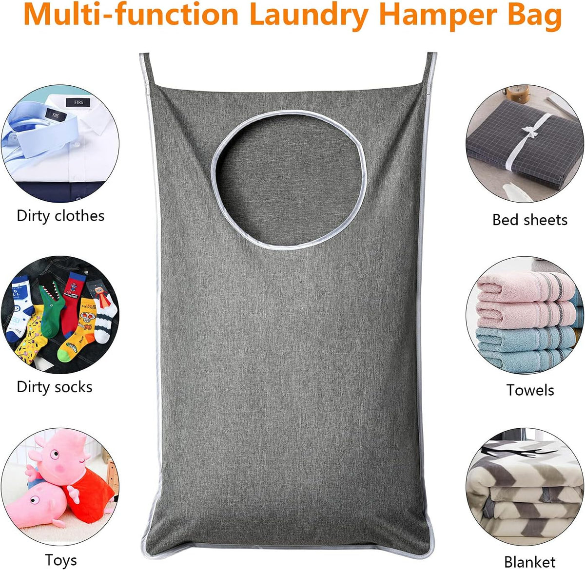 XL Hanging Laundry Hamper, Extra Large Tear-resistance Door Hamper with 2 Types Hooks for Dirty