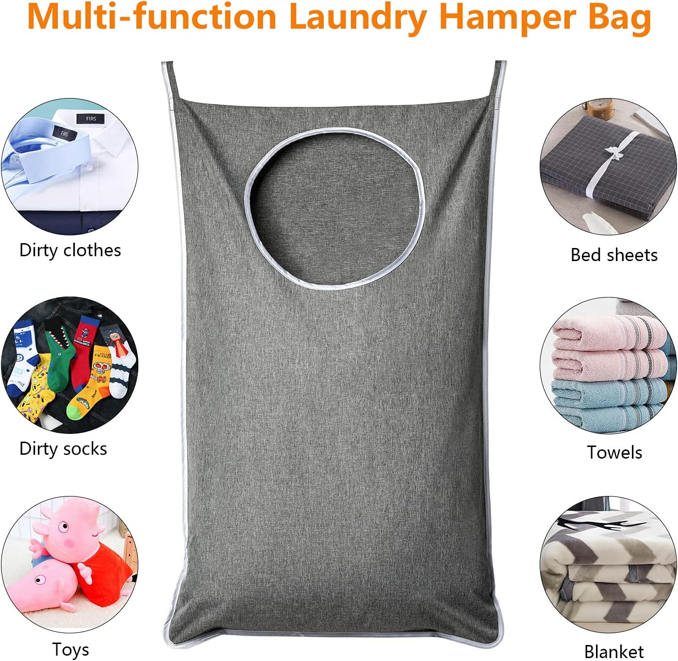 XL Hanging Laundry Hamper, Extra Large Tear-resistance Door Hamper with 2 Types Hooks for Dirty