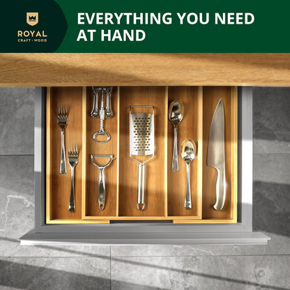 ROYAL CRAFT WOOD Luxury Bamboo Kitchen Drawer Organizer - Silverware Organizer - Utensil Holder and