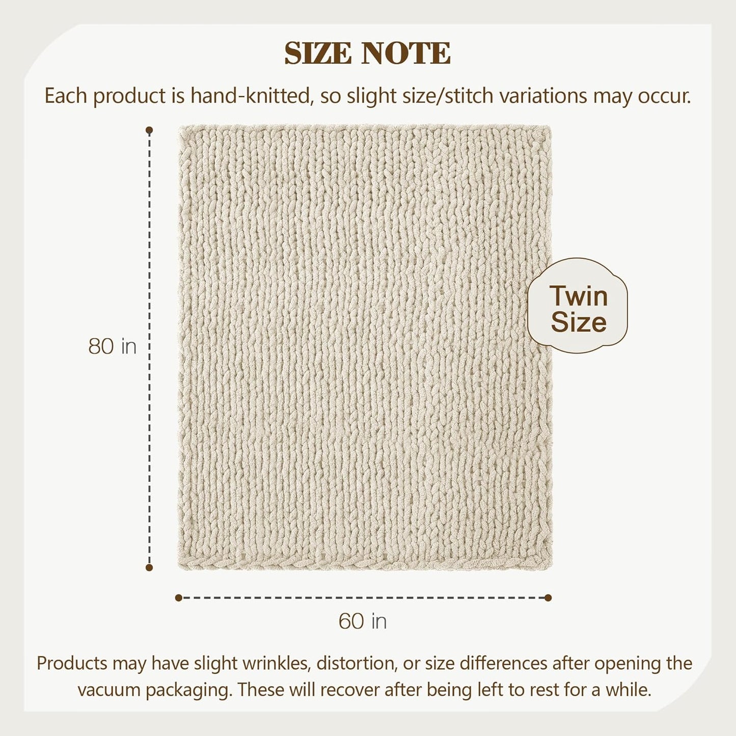 Carriediosa Chunky Knit Throw Blanket 60" X 80" Twin, 100% Hand Made Large Chenille Loop Yarn Soft