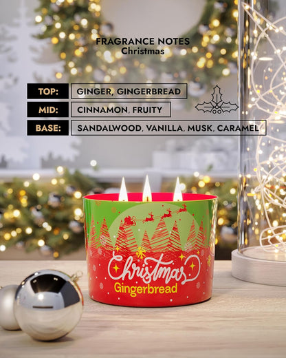 96NORTH Luxury Christmas Candle Gingerbread Scented | Large 3-Wick Jar Candle | Up to 40 Hours