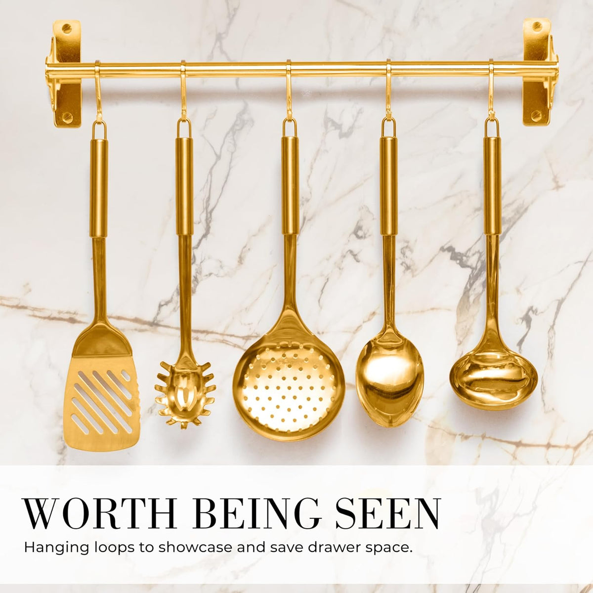 Gold Cooking Utensils with Measuring Cups and Spoons Set - 13-Piece Luxury Gold Kitchen Accessories