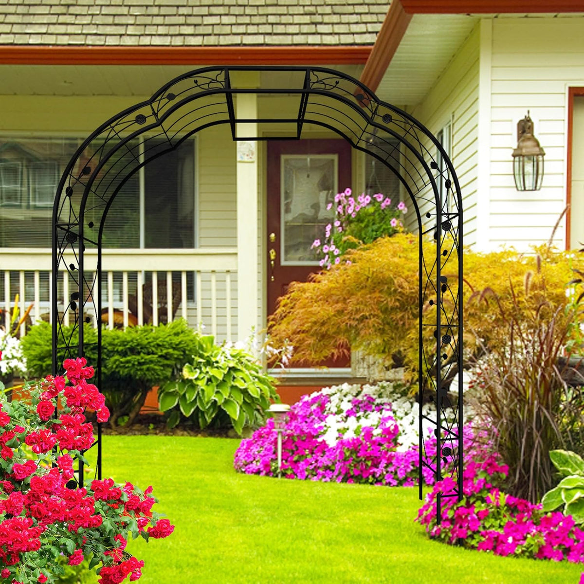 Metal Garden Arch 98.4" H Garden Arbor Trellis for Outdoor Climbing Plants Support Rose Lawn Tall