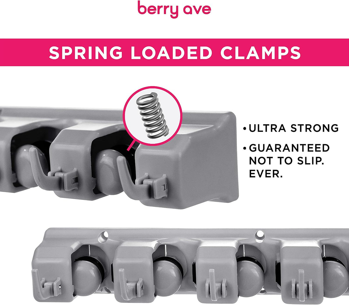Combo 5 Slot Broom Holder w/ 1 Self Adhesive Mop Gripper No-Drilling, Wall Mount Tool Organizers