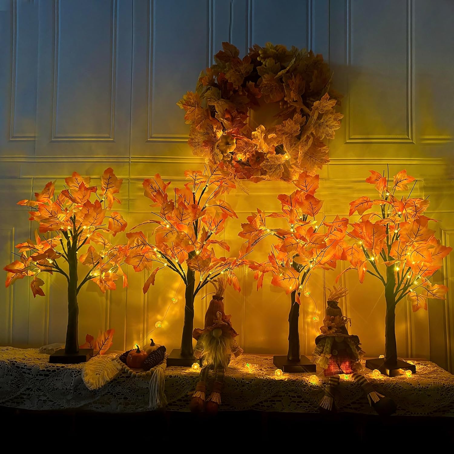 4Pcs Fall Lighted Maple Tree Decor 2FT96LED USB&Battery Operated Artificial Autumn Light up Trees