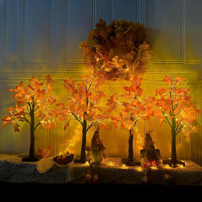 4Pcs Fall Lighted Maple Tree Decor 2FT96LED USB&Battery Operated Artificial Autumn Light up Trees