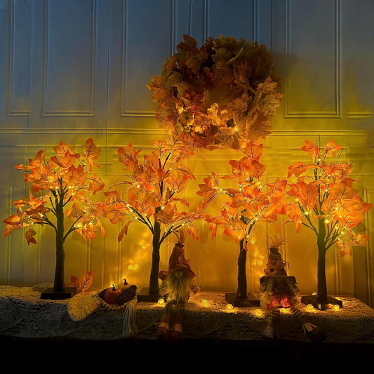4Pcs Fall Lighted Maple Tree Decor 2FT96LED USB&Battery Operated Artificial Autumn Light up Trees