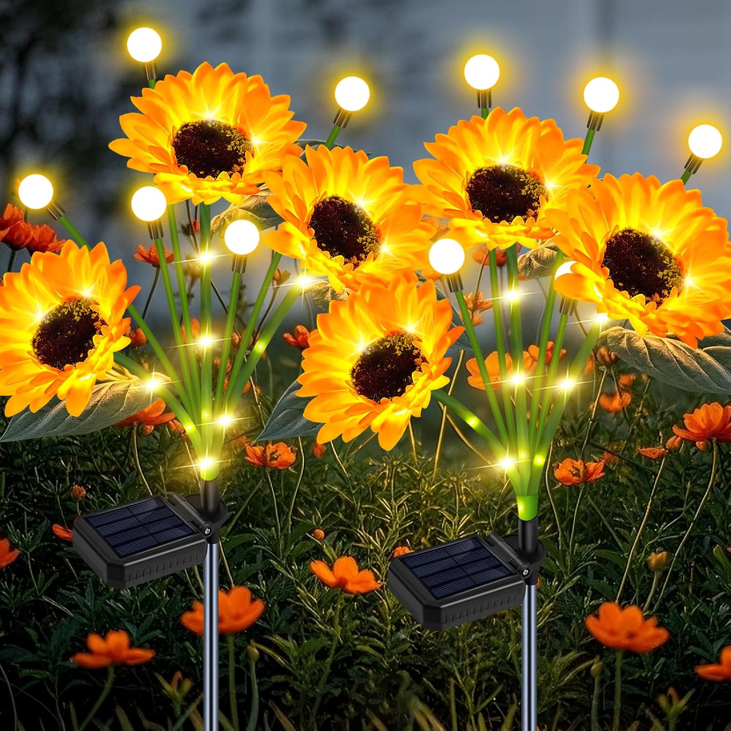 TEDOF Solar Sunflowers & Firefly Lights Solar Outdoor Waterproof - All Weather Sway Lights for