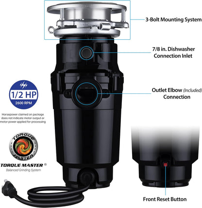 Waste Maid 10-US-WM-158-3B Garbage Disposal Anti-Jam Stainless Steel Food Waste Grinding System