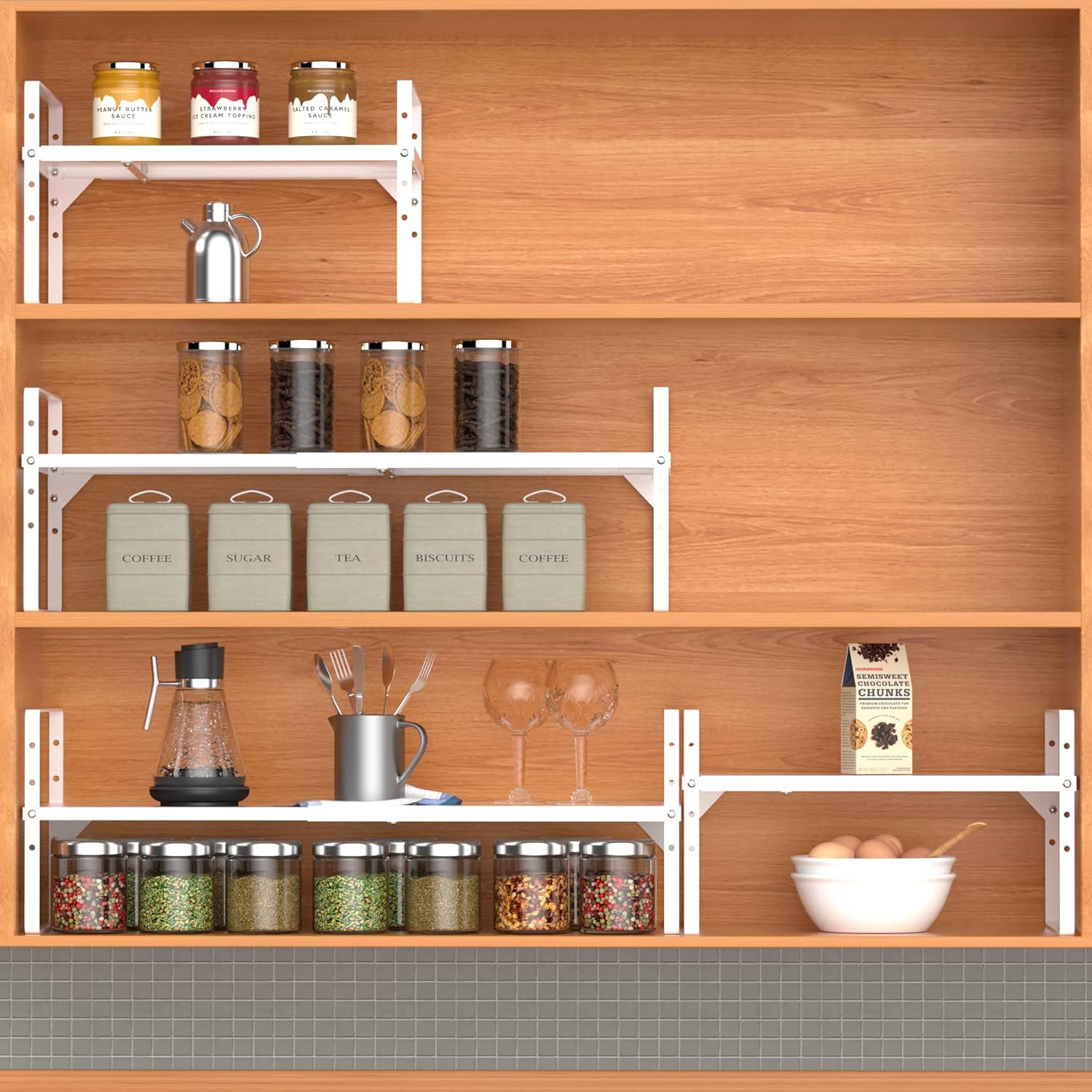 iPEGTOP Expandable Cabinet Storage Shelf Organizer Rack, Heavy Duty Cupboard Stand Spice Rack