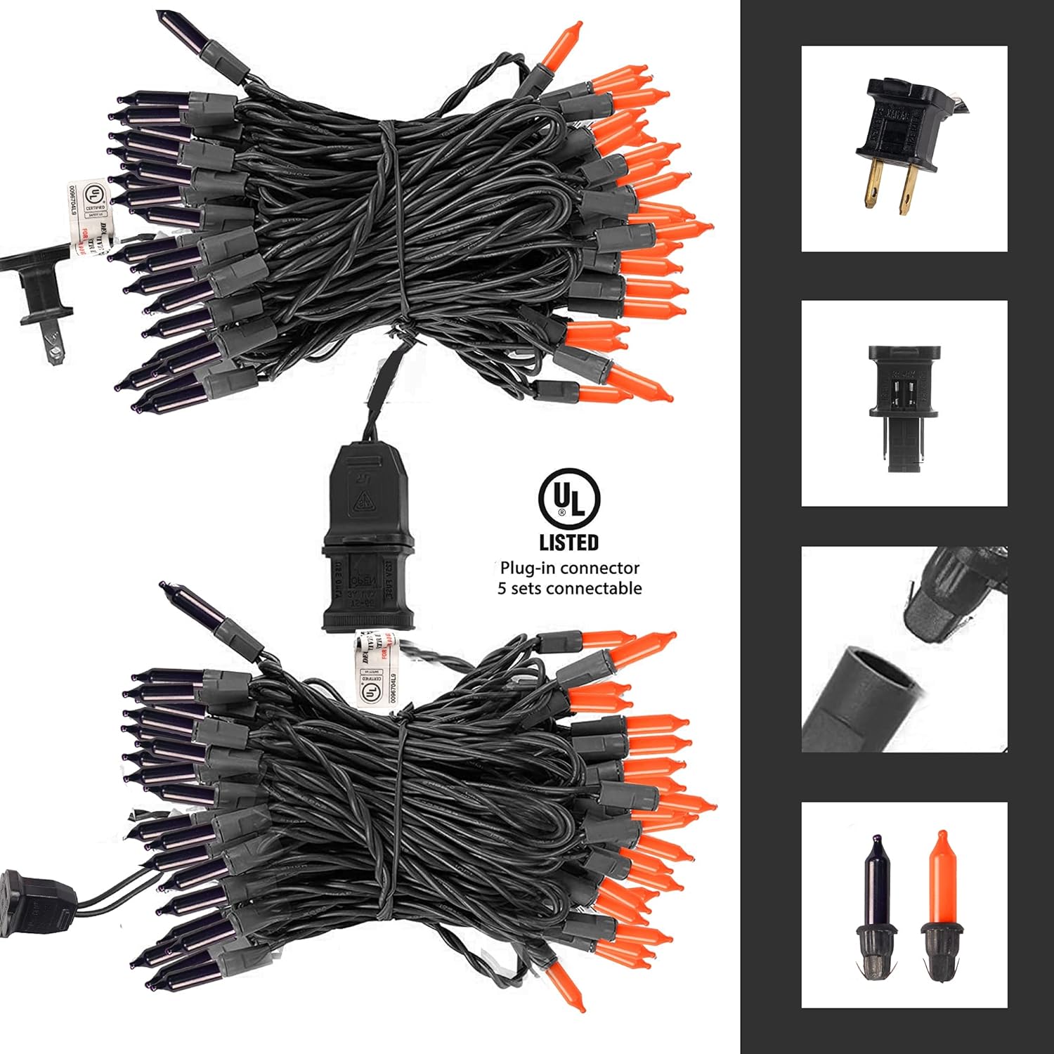 Dazzle Bright Purple and Orange Halloween Mini Lights, 20FT 100 Count Waterproof Incandescent